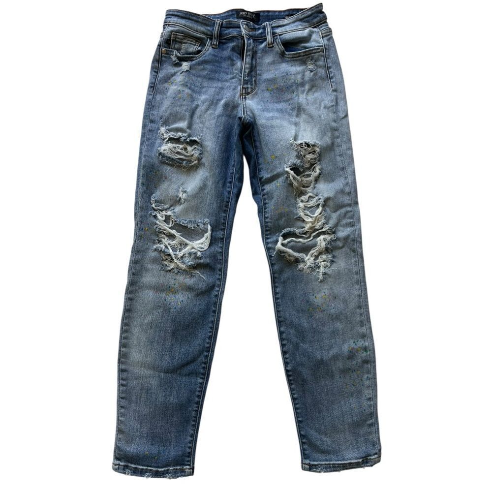 Judy Blue Light Wash Distressed Paint Splatter Color Splash Grunge Jeans 27